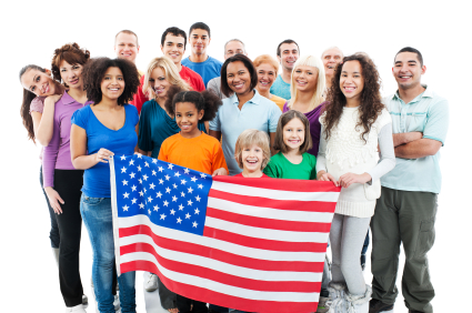 Mixed group of nations with an American flag. Isolated on white background. [url=http://www.istockphoto.com/search/lightbox/9786738][img]http://dl.dropbox.com/u/40117171/group.jpg[/img][/url]